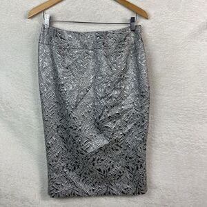 Lafayette 148 Pencil‎ Skirt Womens 6 Silver Textured Shimmer Alpaca Wool Lined